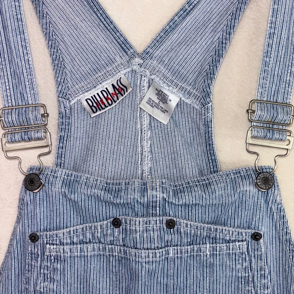 VINTAGE 90s BILL BLASS Shortalls Jeans Overall Shorts Jort Stripe Hammer Loop